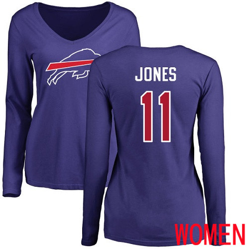NFL Women Buffalo Bills #11 Zay Jones Royal Blue Name and Number Logo Long Sleeve T Shirt->women nfl jersey->Women Jersey